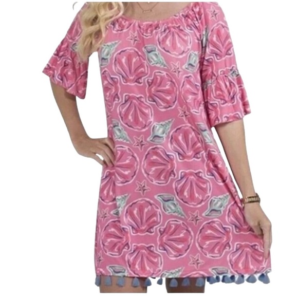 Simply Southern Shells Print Dress Pink - Picture 1 of 5